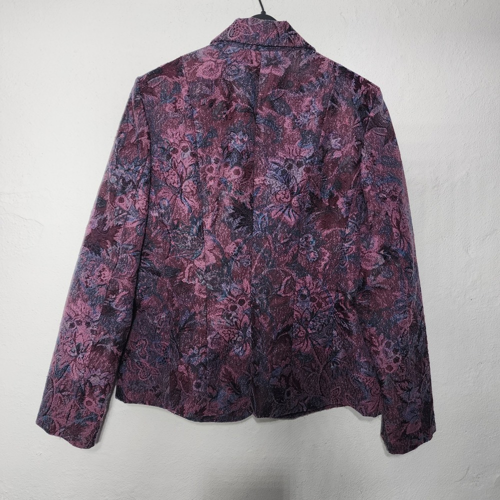 Liz‎ Claiborne Blazer 14 Purple Floral Tapestry Brass Button Vintage Jacket - Picture 4 of 9